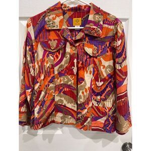 Vintage Ruby Rd. Jacket Women's Size 12 Multicolor Linen Collared Long Sleeves